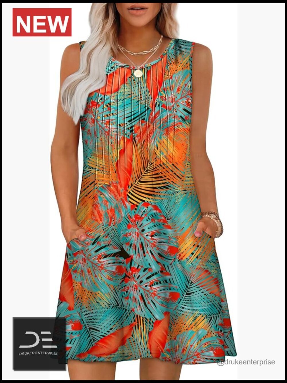 A-Line Tank Dress with Pockets Summer Loose Fit Sleeveless Scoop Neck Casual